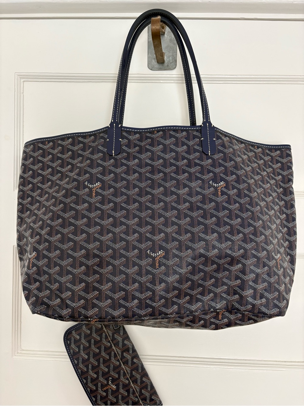Goyard Saint Louis Tote in Navy with Brown Accents